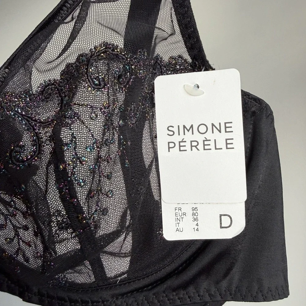 Simone Perele Sheer‎ Embroidered Bra 36D Black Luxury Lingerie NWT